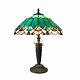 Tiffany Style 2 Light Table Lamp Green Brown Stained Glass Shade Antiques Bronze