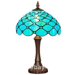 Tiffany Style 20 Stained Glass Table Lamp with Seagrass Blue Beads