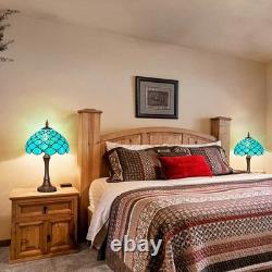 Tiffany Style 20 Stained Glass Table Lamp with Seagrass Blue Beads