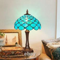 Tiffany Style 20 Stained Glass Table Lamp with Seagrass Blue Beads
