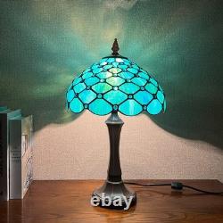 Tiffany Style 20 Stained Glass Table Lamp with Seagrass Blue Beads
