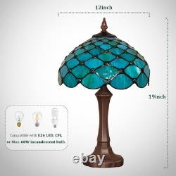 Tiffany Style 20 Stained Glass Table Lamp with Seagrass Blue Beads
