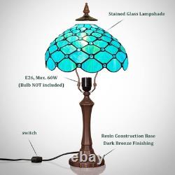 Tiffany Style 20 Stained Glass Table Lamp with Seagrass Blue Beads