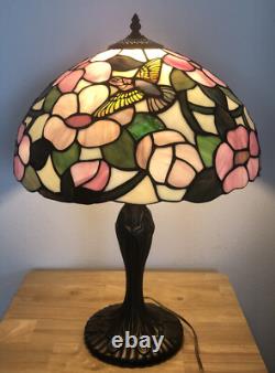 Tiffany Style 21.5 Table Lamp With Hummingbird Stained Glass 16 Shade Read