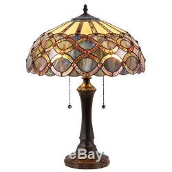 Tiffany Style 22 Tall 2 Bulb Stained Glass Table Lamp Antique Bronze Finish