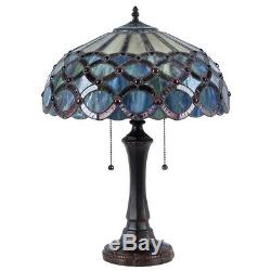 Tiffany Style 22 Tall 2 Bulb Stained Glass Table Lamp Antique Bronze Finish