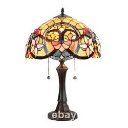 Tiffany Style 22 Tall Victorian Fan Design 2 Bulb Stained Glass Table Lamp