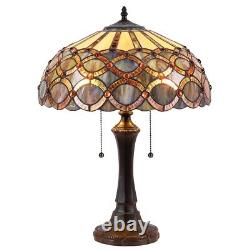 Tiffany Style 22 Two Bulb Stained Glass Table Desk Lamp Antique Bronze Finish