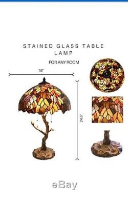 Tiffany Style 24.5 Tall Maple Leaf Stained Glass Table Lamp 16.5 Shade Tree