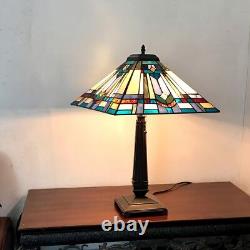 Tiffany Style 24 Tall Mission Design Stained Glass Table Lamp 16 Shade 2 Bulb