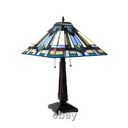 Tiffany Style 24 Tall Mission Design Stained Glass Table Lamp 16 Shade 2 Bulb