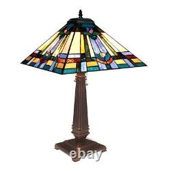 Tiffany Style 24 Tall Mission Design Stained Glass Table Lamp 16 Shade 2 Bulb