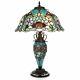Tiffany-style 24in Rose Double Lit Stained Glass Table Lamp Open Box