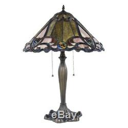 Tiffany Style 25 Tall Rosette Stained Glass Table Lamp 18 Shade Fluted Base