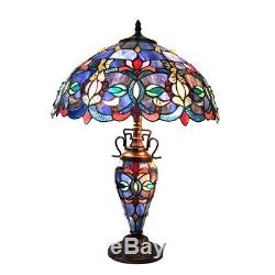 Tiffany Style 25 Tall Victorian Double-Lit Stained Glass Table Lamp 18 Shade