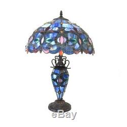 Tiffany Style 25 Tall Victorian Double-Lit Stained Glass Table Lamp 18 Shade