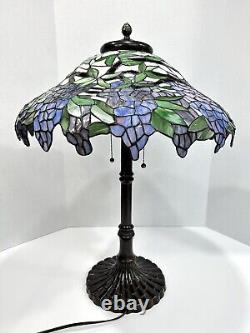 Tiffany Style 28 1/2 Table Lamp Large Stained Glass Grapes Grapevines 2 Bulbs