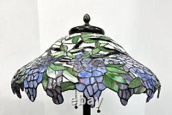 Tiffany Style 28 1/2 Table Lamp Large Stained Glass Grapes Grapevines 2 Bulbs