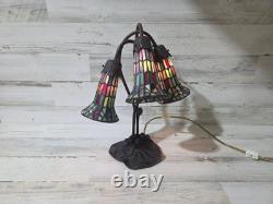 Tiffany Style 3 Tulip Stained Glass Table Lamp Lily Pad Base Colorful Beautiful