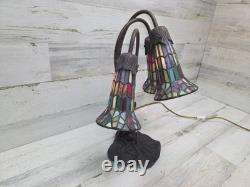Tiffany Style 3 Tulip Stained Glass Table Lamp Lily Pad Base Colorful Beautiful