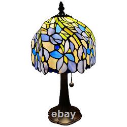 Tiffany Style Accent Stained Glass Table Lamp 15in Tall Violet Flower Motif