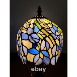 Tiffany Style Accent Stained Glass Table Lamp 15in Tall Violet Flower Motif