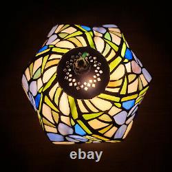 Tiffany Style Accent Stained Glass Table Lamp 15in Tall Violet Flower Motif