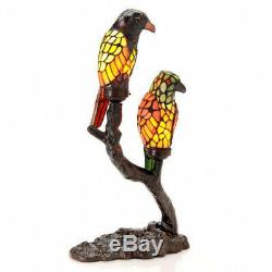 Tiffany Style Accent Stained Glass Table Lamp Exotic Birds Parrots