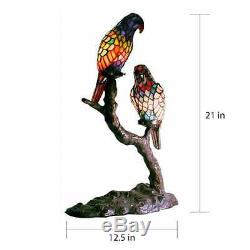 Tiffany Style Accent Stained Glass Table Lamp Exotic Birds Parrots