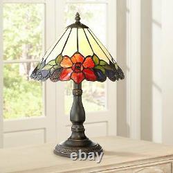 Tiffany Style Accent Table Lamp 17 1/2 Traditional Bronze Floral Glass Bedroom