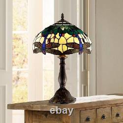 Tiffany Style Accent Table Lamp 18 Brown Dragonfly Art Glass for Bedroom Office