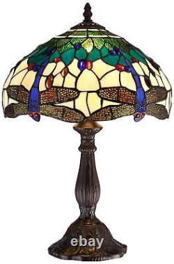 Tiffany Style Accent Table Lamp 18 Brown Dragonfly Art Glass for Bedroom Office