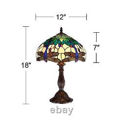 Tiffany Style Accent Table Lamp 18 Brown Dragonfly Art Glass for Bedroom Office