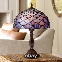 Tiffany Style Accent Table Lamp 18 Deep Brown Blue Shell Art Glass for Bedroom