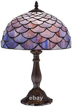 Tiffany Style Accent Table Lamp 18 Deep Brown Blue Shell Art Glass for Bedroom