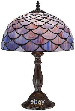Tiffany Style Accent Table Lamp 18 Deep Brown Blue Shell Art Glass for Bedroom