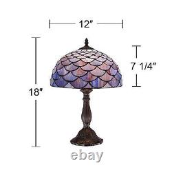 Tiffany Style Accent Table Lamp 18 Deep Brown Blue Shell Art Glass for Bedroom