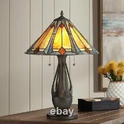 Tiffany Style Accent Table Lamp Art Deco Deep Metallic for Living Room Bedroom