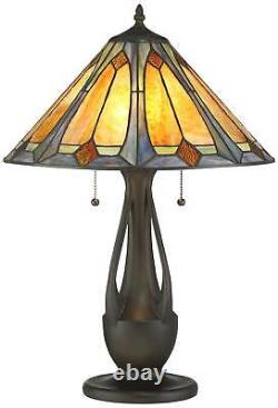 Tiffany Style Accent Table Lamp Art Deco Deep Metallic for Living Room Bedroom