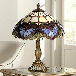 Tiffany Style Accent Table Lamp Heart Motif Stained Glass Shade for Living Room