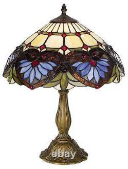 Tiffany Style Accent Table Lamp Heart Motif Stained Glass Shade for Living Room