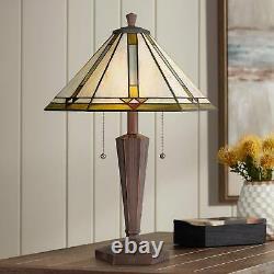 Tiffany Style Accent Table Lamp Mission Bronze Stained Glass for Bedroom Office