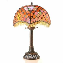 Tiffany Style Amber Beaded Stained Glass Victorian Theme Table Lamp