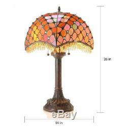 Tiffany Style Amber Beaded Stained Glass Victorian Theme Table Lamp