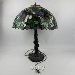 Tiffany Style Art Deco Grape and Leaves Stained Glass Shade Lamp