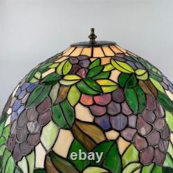 Tiffany Style Art Deco Grape and Leaves Stained Glass Shade Lamp