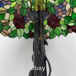 Tiffany Style Art Deco Grape and Leaves Stained Glass Shade Lamp