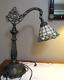 Tiffany Style / Art Nouveau / Cast Iron Bridge Arm / Stained Glass / Table Lamp