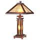 Tiffany Style Arts & Crafts Mission Lighted Wood Base Table Lamp 15 Shade