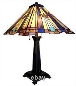 Tiffany Style Arts & Crafts Mission Stained Glass Table Desk Lamp 15 x 24